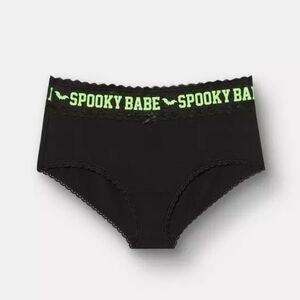Torrid Size 3 Black Cotton Mid-Rise Panty with Neon Green 'Spooky Babe' Text NWT